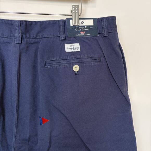 Vineyard Vines Mens Club Shorts 38 Burgee Flag Chino Navy Embroidered Coastal - Picture 7 of 11